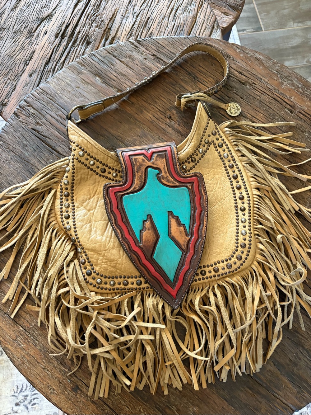 Double J Saddlery SHOWSTOPPER Fringed Leather Shoulder Bag with TBIRD Shield - Picture 1 of 10
